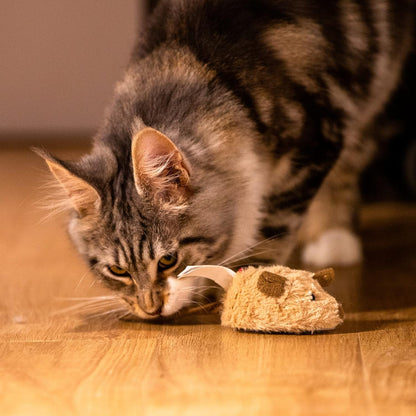 Automatic Interactive Cat Toy - Electronic Moving Mouse with Furry Tail and Squeaky Feature for Indoor/Outdoor Exercise (Brown-Ear)