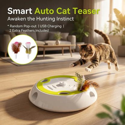 Smart Motion-Activated Interactive Cat Toy with Whack-A-Mole Feature and Three Replacement Feathers