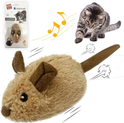 Automatic Interactive Cat Toy - Electronic Moving Mouse with Furry Tail and Squeaky Feature for Indoor/Outdoor Exercise (Brown-Ear)