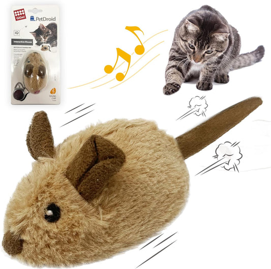 Automatic Interactive Cat Toy - Electronic Moving Mouse with Furry Tail and Squeaky Feature for Indoor/Outdoor Exercise (Brown-Ear)