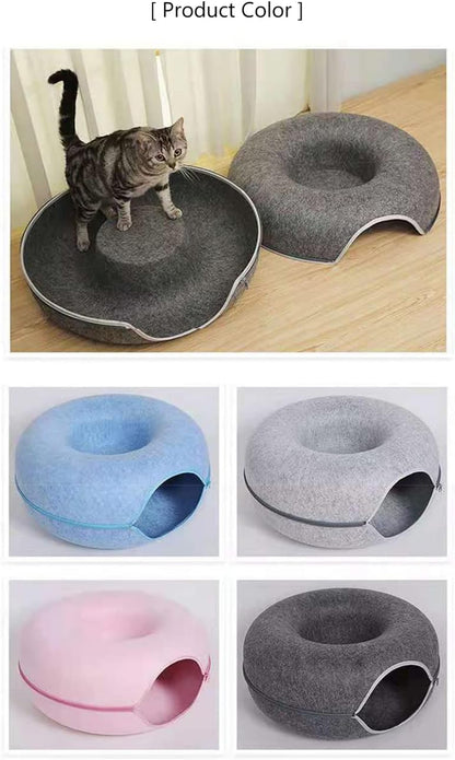 Dual-Use Donut Cat House and Interactive Tunnel - Indoor Toy and Training Equipment for Cats (Large, Black)