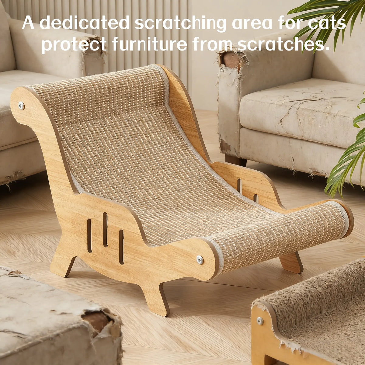 Extra Large 2-In-1 Sisal Fiber Cat Scratcher with Hammock and Lounge Chair - Durable, Breathable, and Shedding-Free Cat Bed for Claw Maintenance and Relaxation