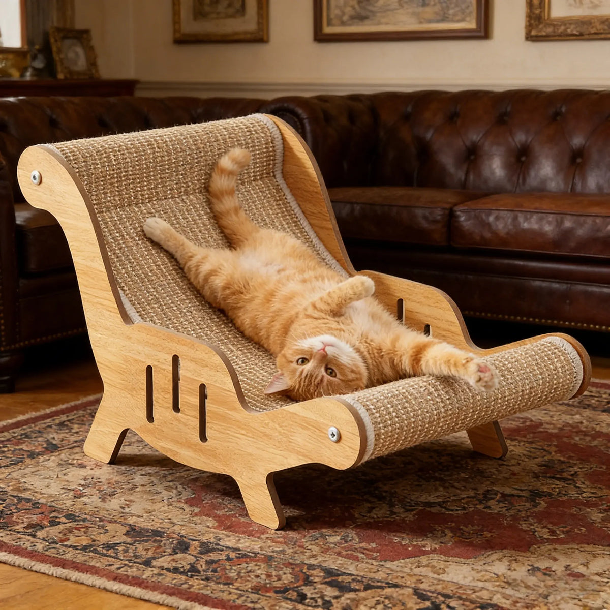 Extra Large 2-In-1 Sisal Fiber Cat Scratcher with Hammock and Lounge Chair - Durable, Breathable, and Shedding-Free Cat Bed for Claw Maintenance and Relaxation