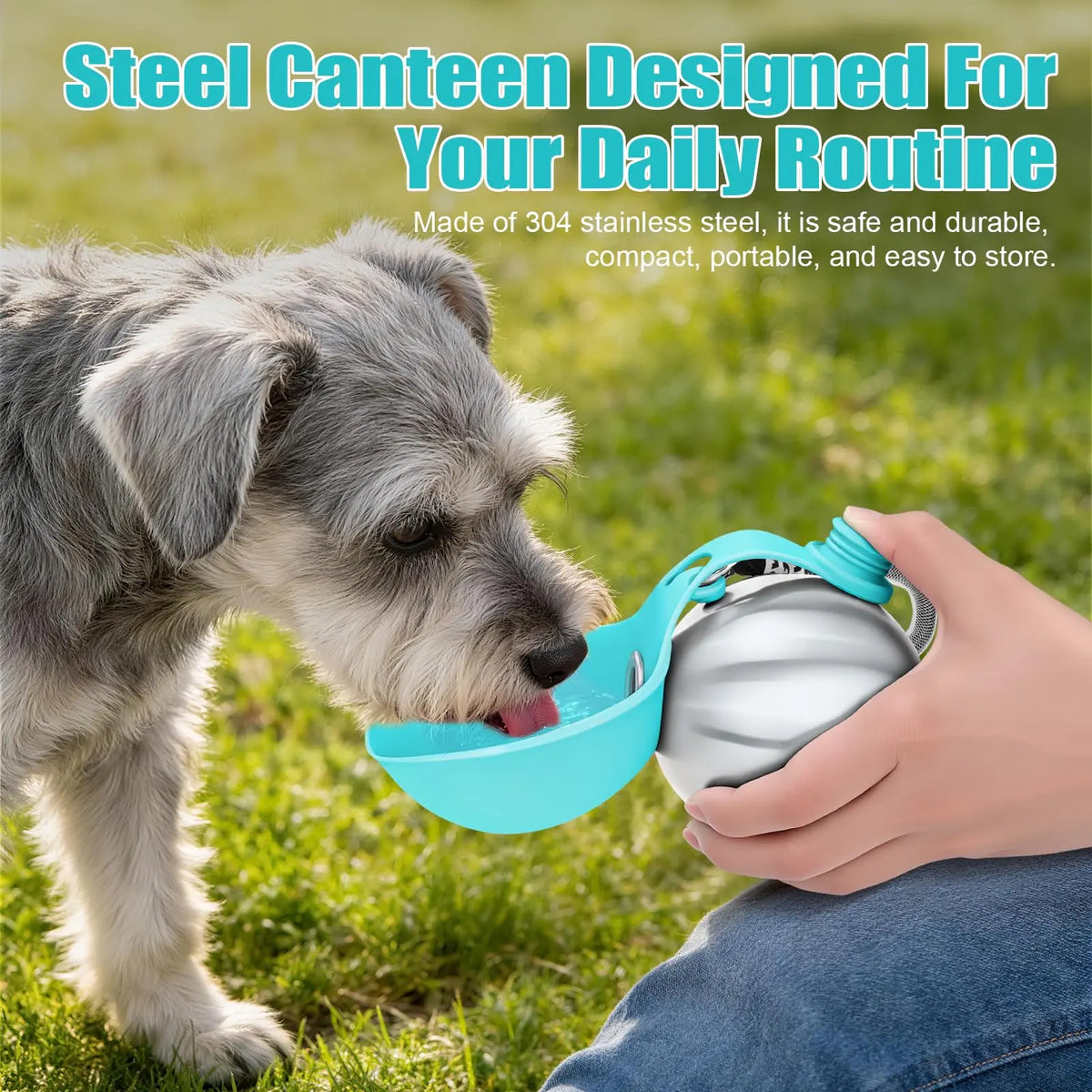 Lumikata 2-in-1 Portable Dog Water Bottle - 10oz Stainless Steel with Silicone Foldable Bowl, Leak-Proof Design for Small Dogs, Ideal for Walks and Feeding
