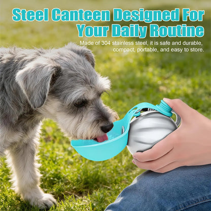 Lumikata 2-in-1 Portable Dog Water Bottle - 10oz Stainless Steel with Silicone Foldable Bowl, Leak-Proof Design for Small Dogs, Ideal for Walks and Feeding