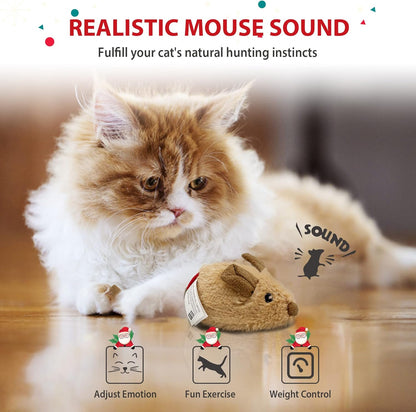 Automatic Interactive Cat Toy - Electronic Moving Mouse with Furry Tail and Squeaky Feature for Indoor/Outdoor Exercise (Brown-Ear)