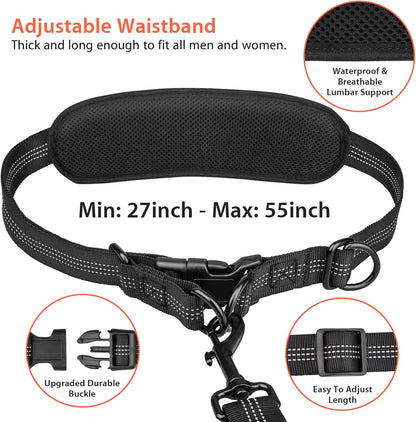 Hands-Free Dog Running Leash with Waist Belt and Dual Handle Elastic Bungee, Retractable Rope for Medium to Large Dogs, Reflective Stitching for Walking, Hiking, and Biking (Large Pink, 25-120 lbs)