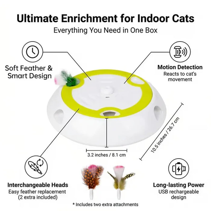 Smart Motion-Activated Interactive Cat Toy with Whack-A-Mole Feature and Three Replacement Feathers