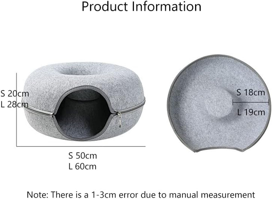 Dual-Use Donut Cat House and Interactive Tunnel - Indoor Toy and Training Equipment for Cats (Large, Black)
