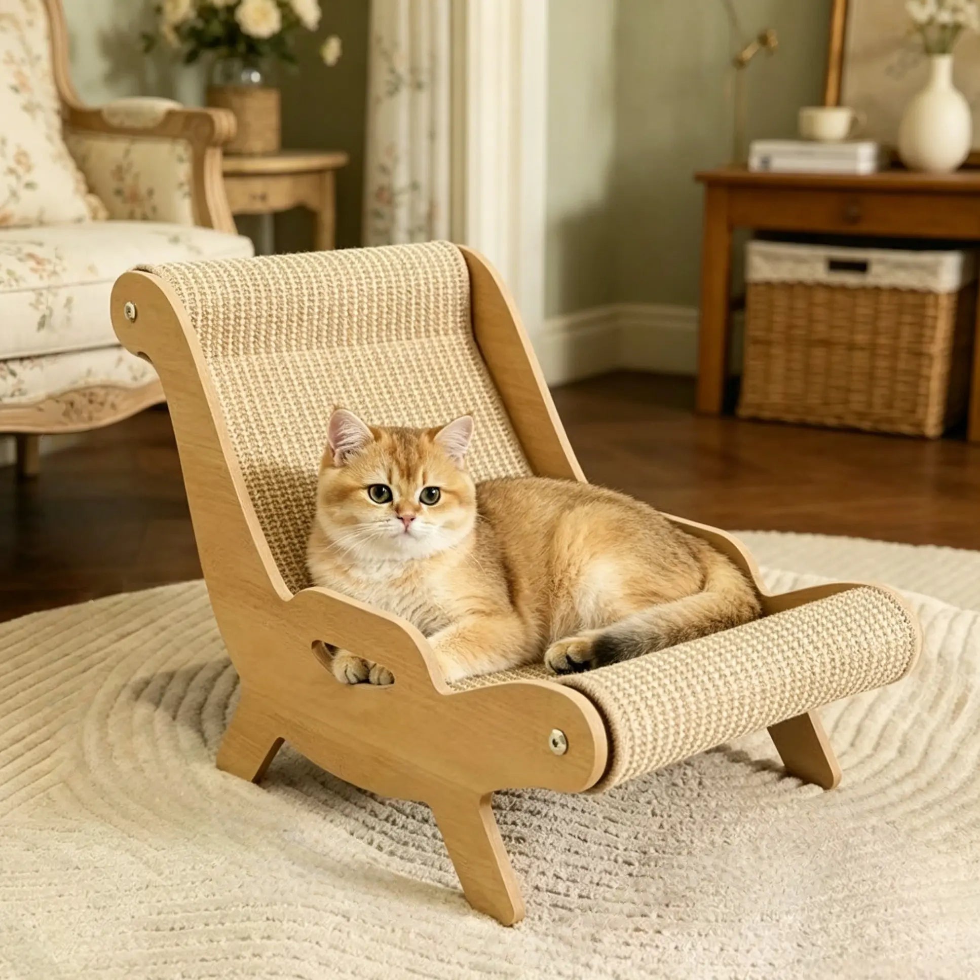 Extra Large 2-In-1 Sisal Fiber Cat Scratcher with Hammock and Lounge Chair - Durable, Breathable, and Shedding-Free Cat Bed for Claw Maintenance and Relaxation