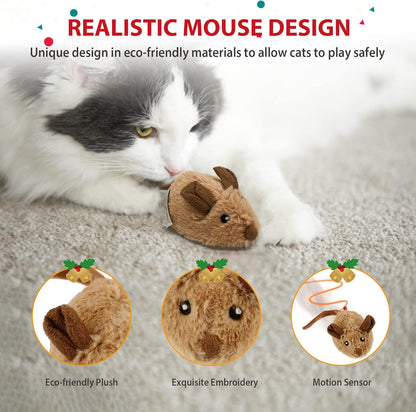 Automatic Interactive Cat Toy - Electronic Moving Mouse with Furry Tail and Squeaky Feature for Indoor/Outdoor Exercise (Brown-Ear)