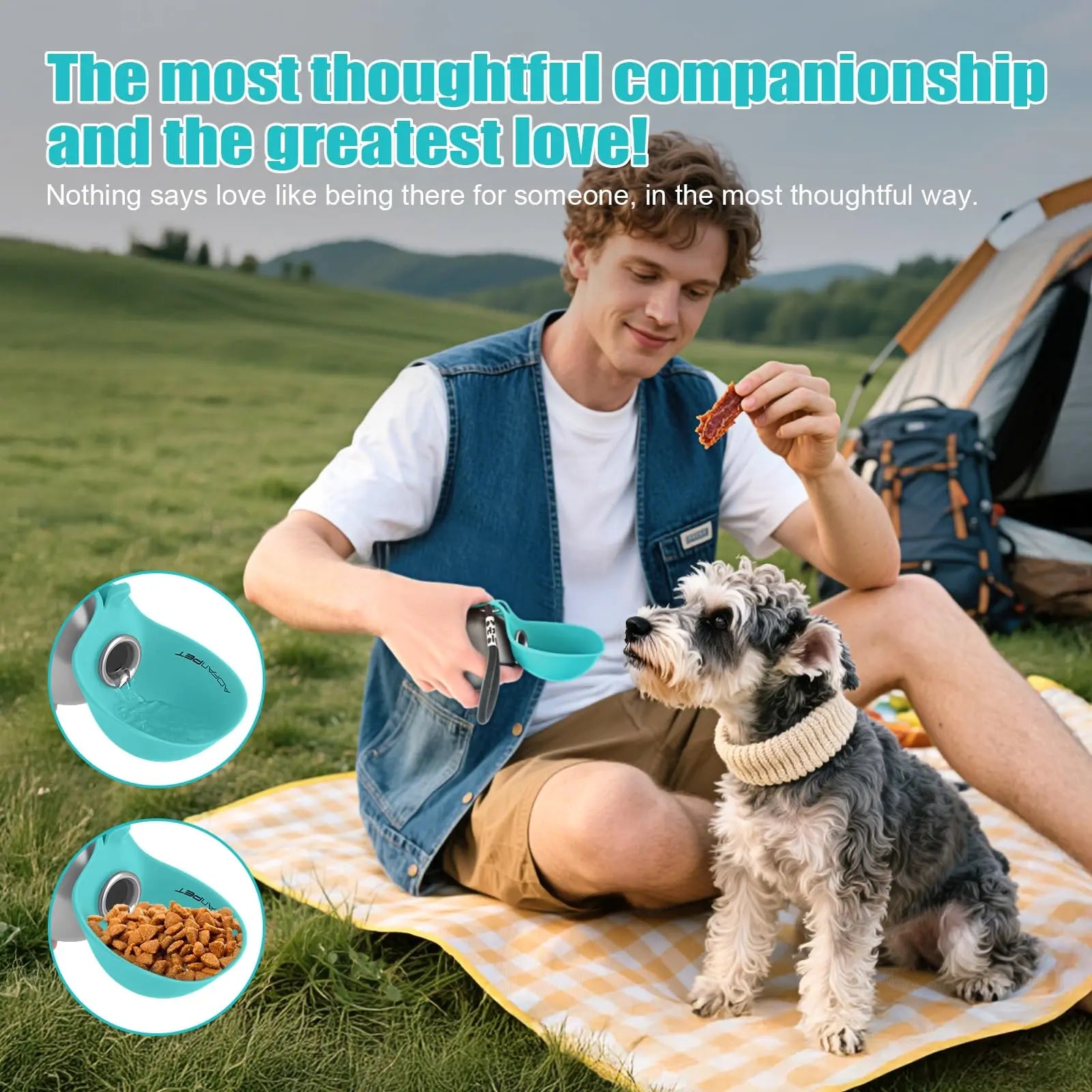 Lumikata 2-in-1 Portable Dog Water Bottle - 10oz Stainless Steel with Silicone Foldable Bowl, Leak-Proof Design for Small Dogs, Ideal for Walks and Feeding