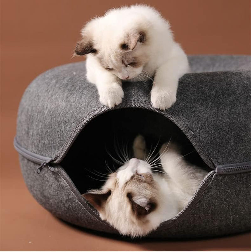 Dual-Use Donut Cat House and Interactive Tunnel - Indoor Toy and Training Equipment for Cats (Large, Black)