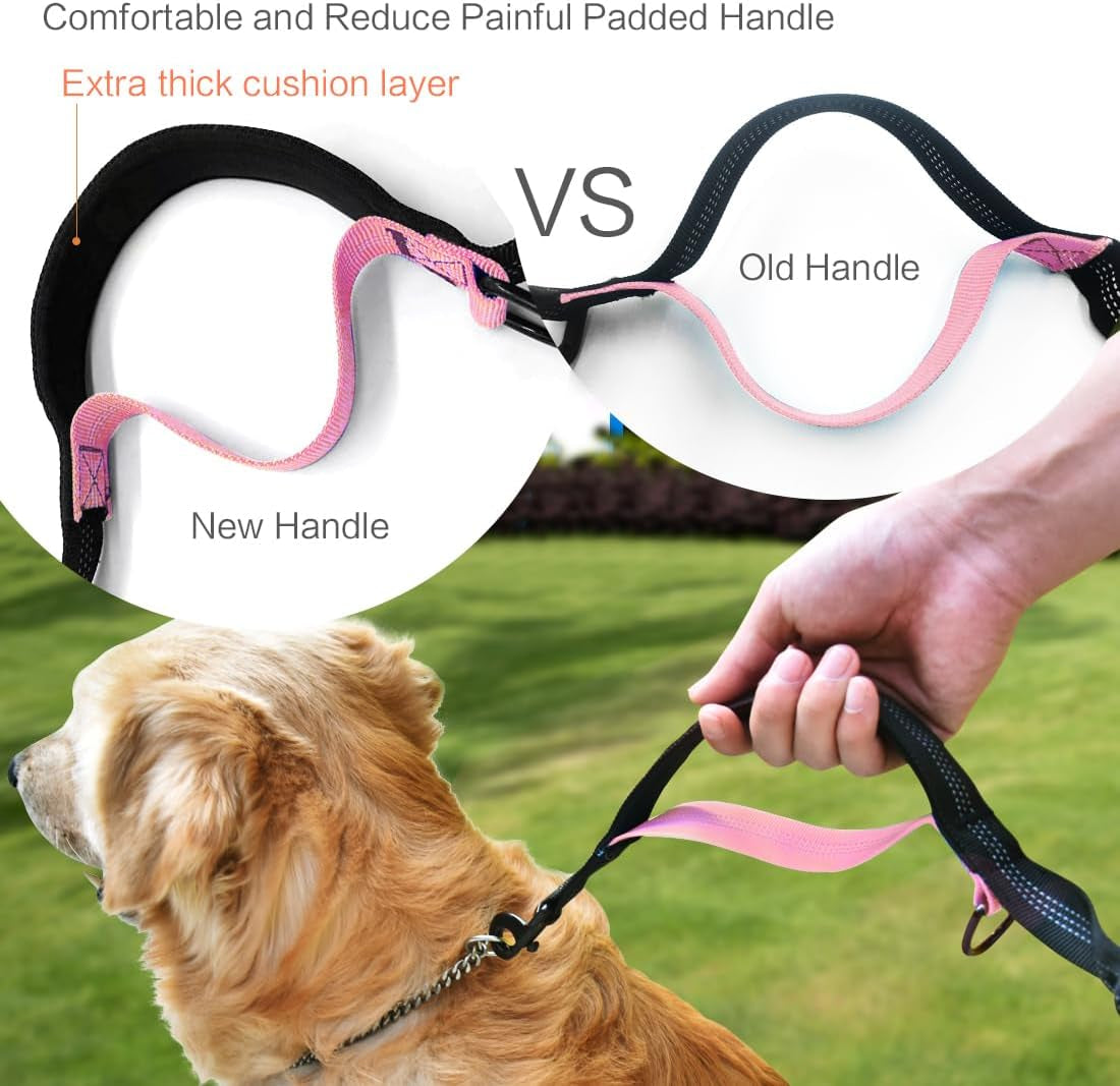 Hands-Free Dog Running Leash with Waist Belt and Dual Handle Elastic Bungee, Retractable Rope for Medium to Large Dogs, Reflective Stitching for Walking, Hiking, and Biking (Large Pink, 25-120 lbs)