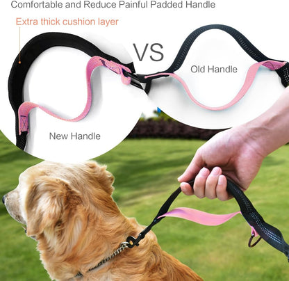 Hands-Free Dog Running Leash with Waist Belt and Dual Handle Elastic Bungee, Retractable Rope for Medium to Large Dogs, Reflective Stitching for Walking, Hiking, and Biking (Large Pink, 25-120 lbs)