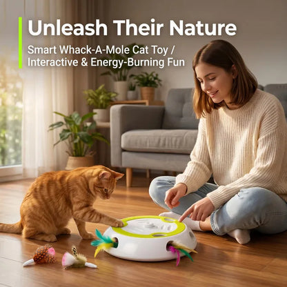 Smart Motion-Activated Interactive Cat Toy with Whack-A-Mole Feature and Three Replacement Feathers
