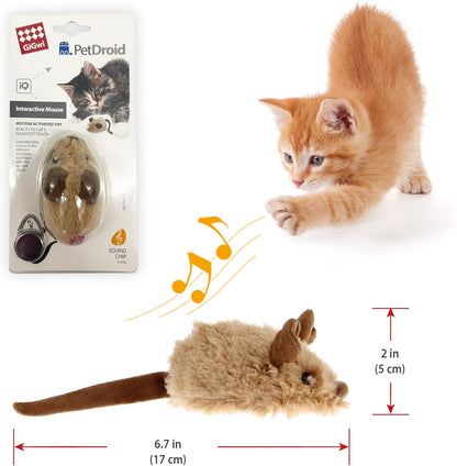 Automatic Interactive Cat Toy - Electronic Moving Mouse with Furry Tail and Squeaky Feature for Indoor/Outdoor Exercise (Brown-Ear)